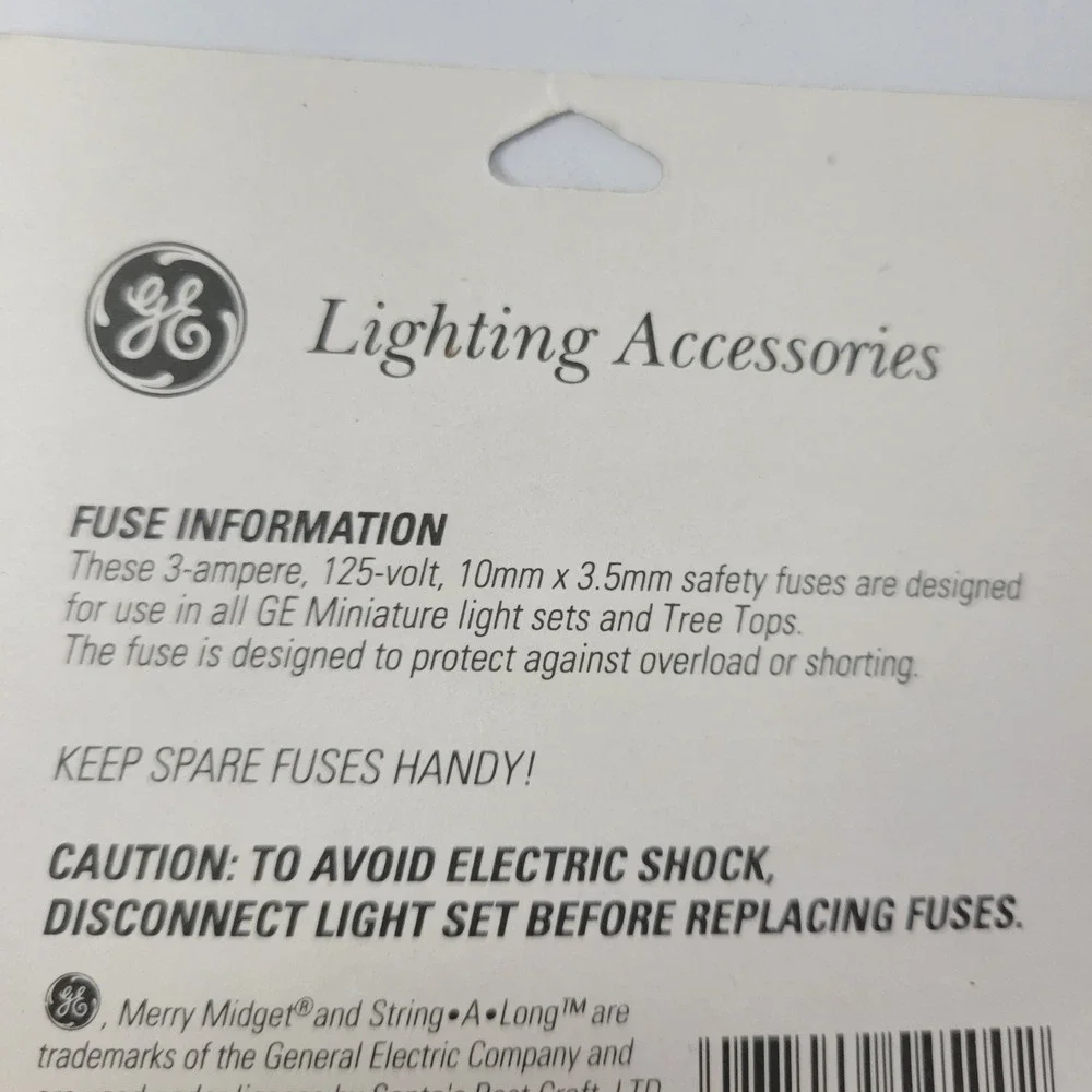 GE Lighting 6 Pack Replacement Safety‎ Fuses 3 Amperes 125 Volts Christmas 2005